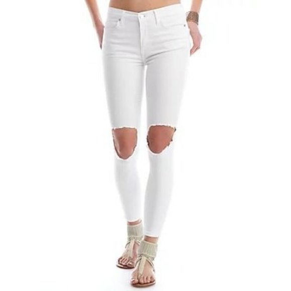 Free People Denim - Free People High Rise Busted Skinny Jeans White Pant 26